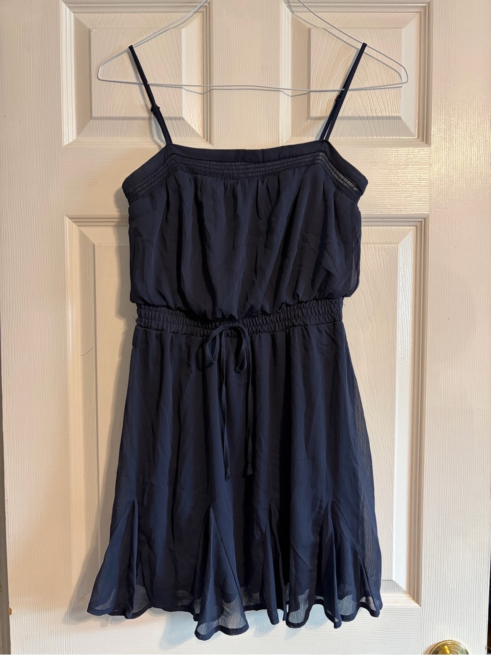 MI AMI Francesca's Navy Blue Chiffon Smocked Mini Sundress Spaghetti Strap S